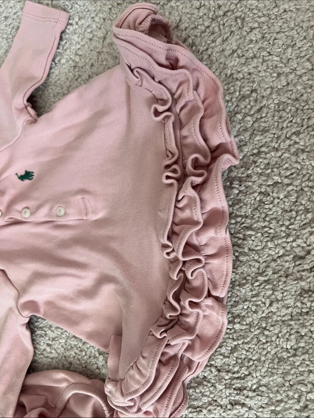 Ralph Lauren Baby Pink Polo Dress with Ruffle Hem and Bloomer